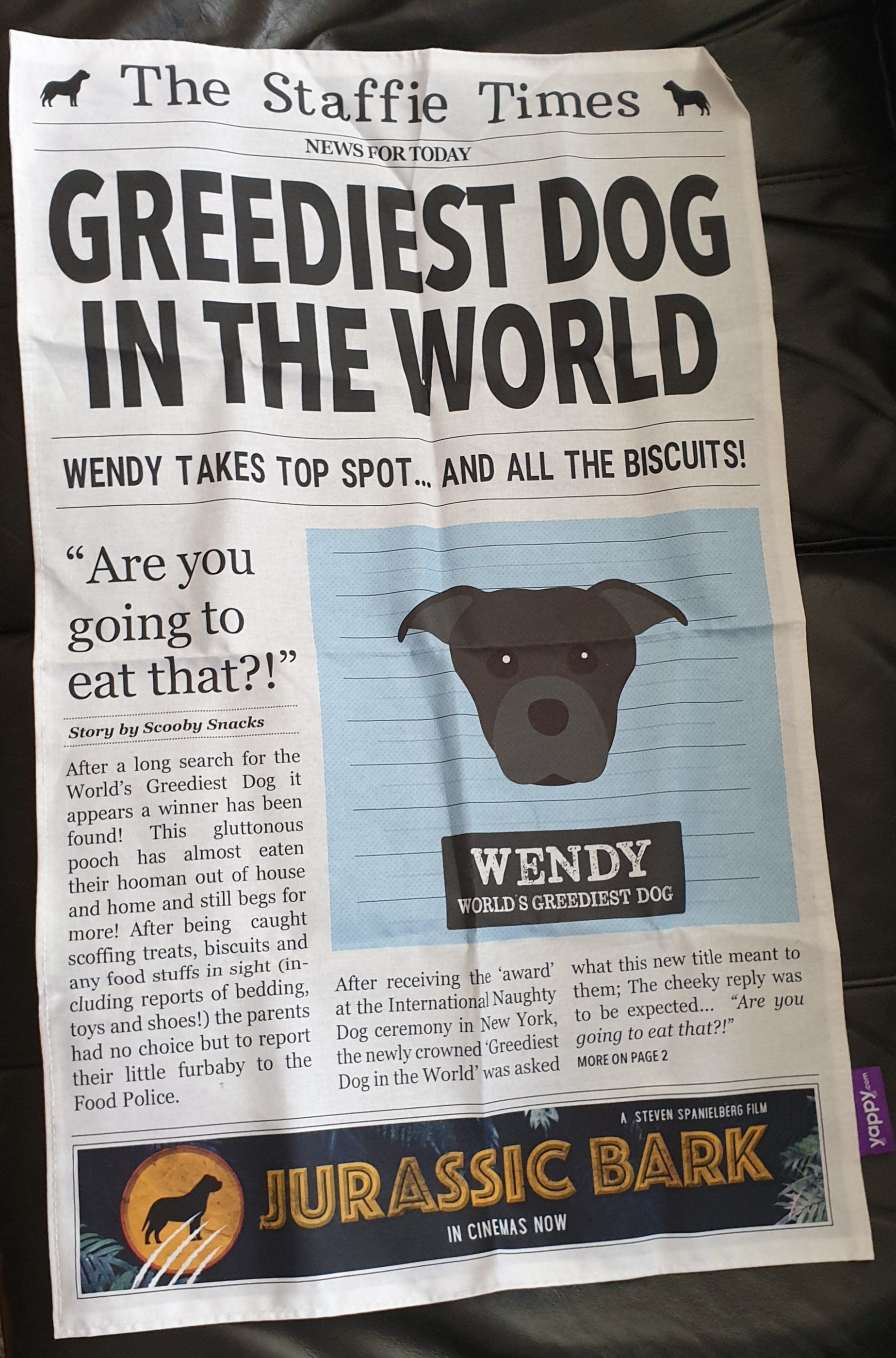 Customer photo of 'Greediest Dog in the World' - Personalised Hungarian Vizsla Tea Towel