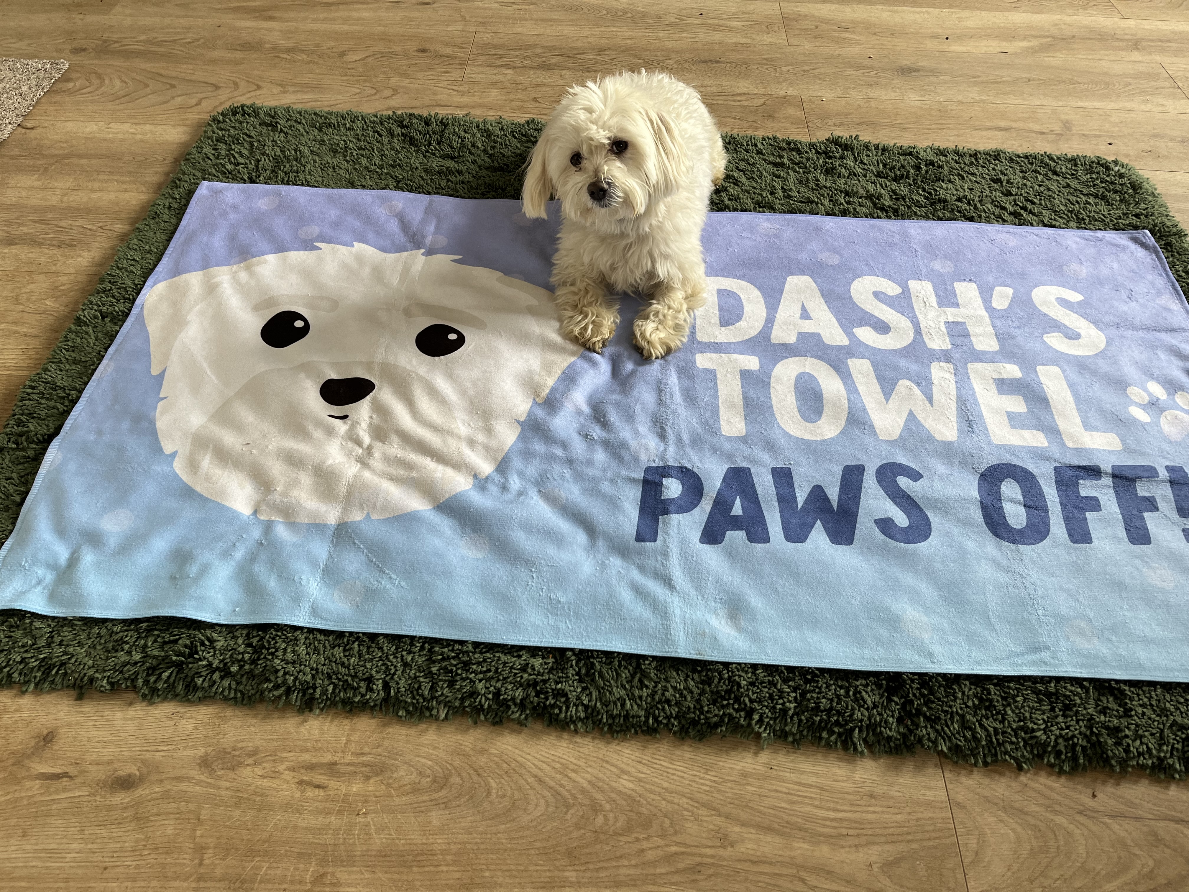 Customer photo of Paws Off: Personalised Dog Towel