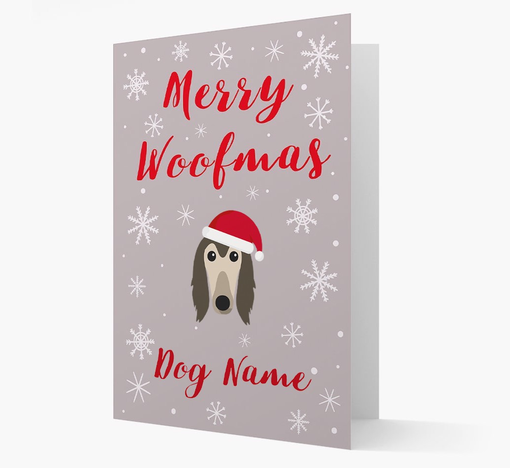 'Merry Woofmas {dogsName}' Card with your {breedFullName} Christmas Icon