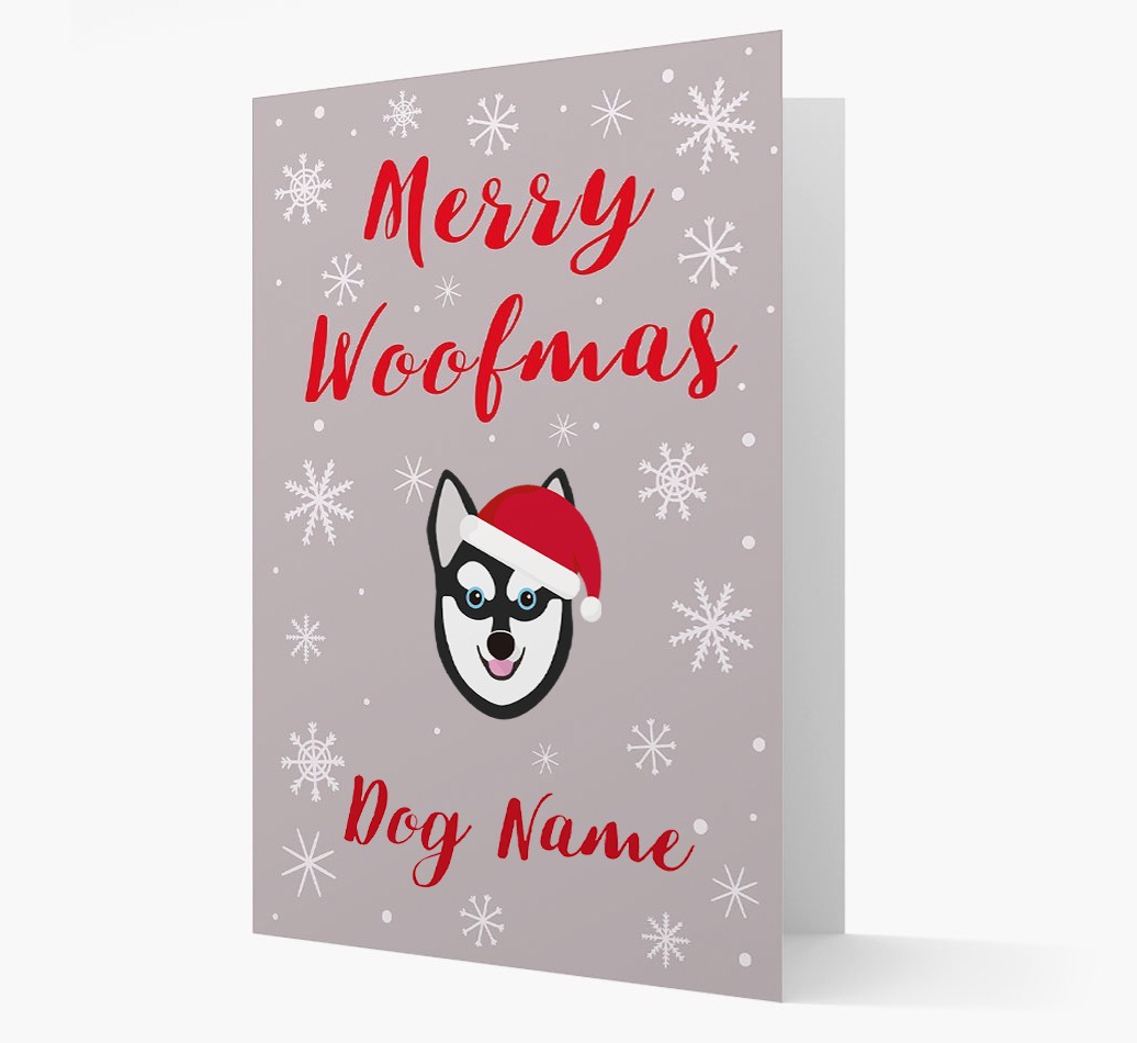 'Merry Woofmas {dogsName}' Card with your {breedFullName} Christmas Icon