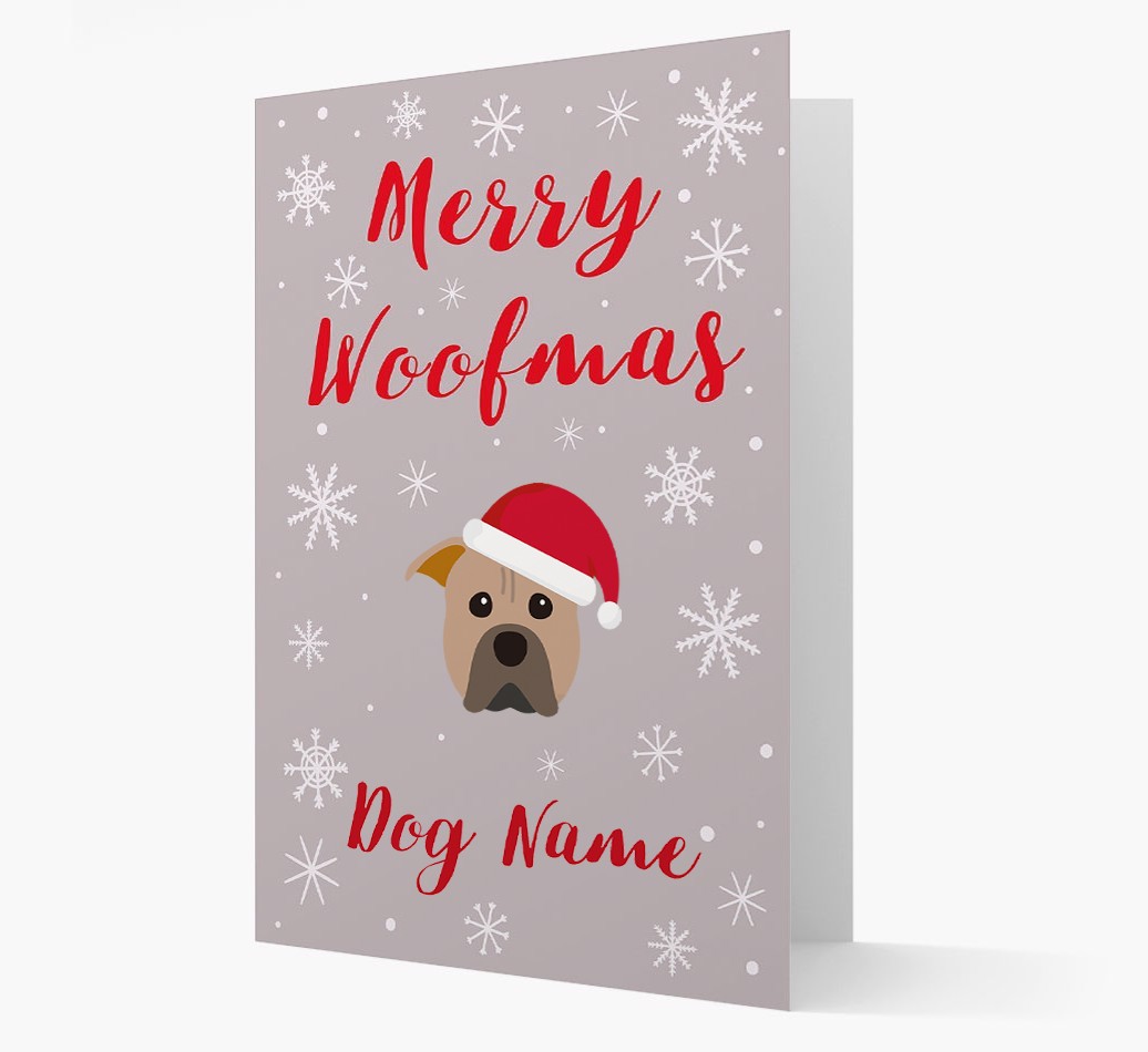 'Merry Woofmas {dogsName}' Card with your {breedFullName} Christmas Icon