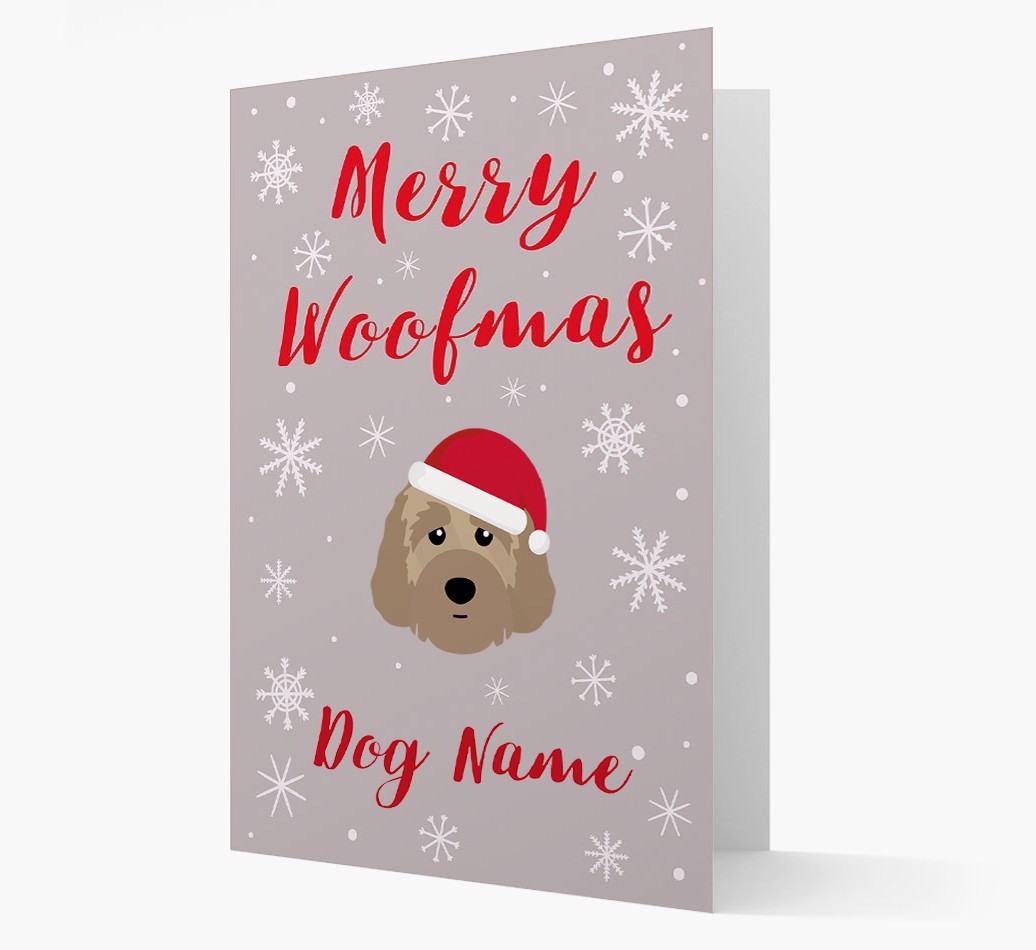 'Merry Woofmas {dogsName}' Card with your {breedFullName} Christmas Icon