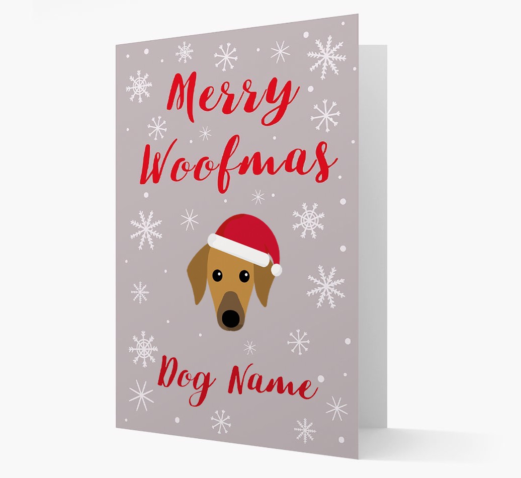 'Merry Woofmas {dogsName}' Card with your {breedFullName} Christmas Icon