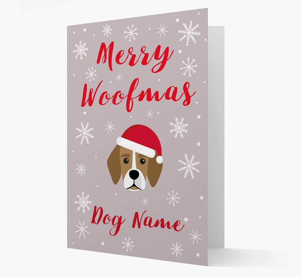 'Merry Woofmas {dogsName}' Card with your {breedFullName} Christmas Icon