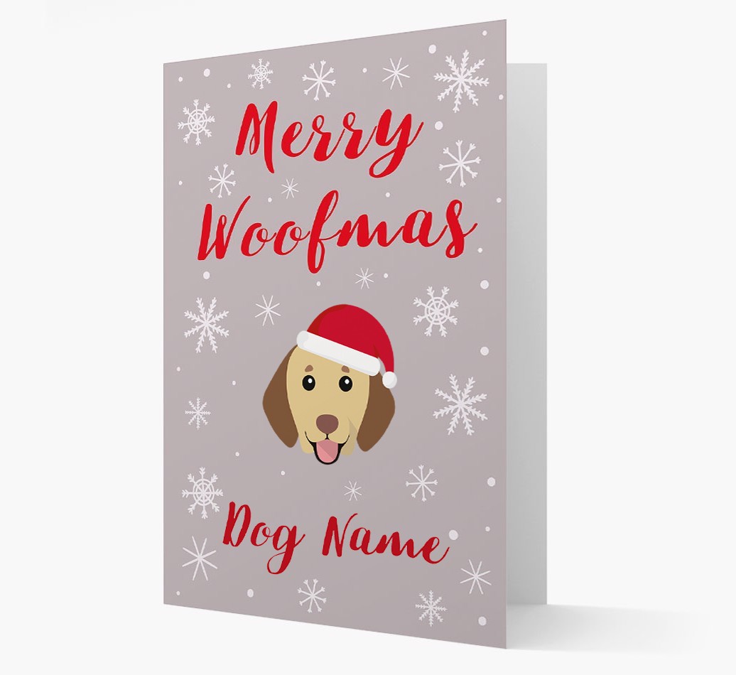 'Merry Woofmas {dogsName}' Card with your {breedFullName} Christmas Icon