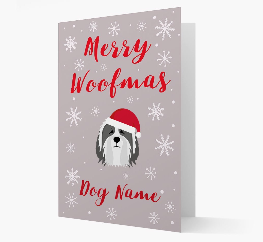 'Merry Woofmas {dogsName}' Card with your {breedFullName} Christmas Icon