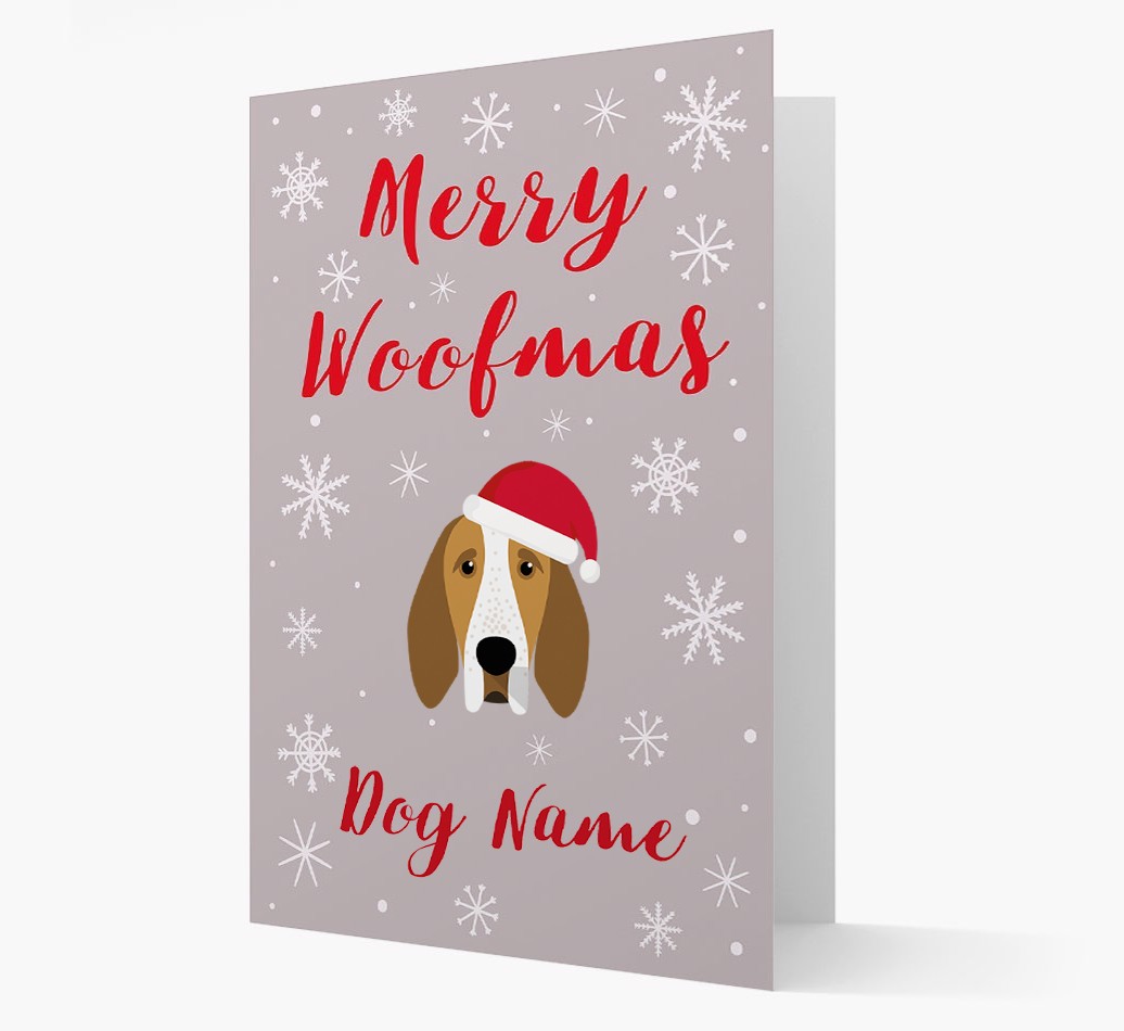 'Merry Woofmas {dogsName}' Card with your {breedFullName} Christmas Icon