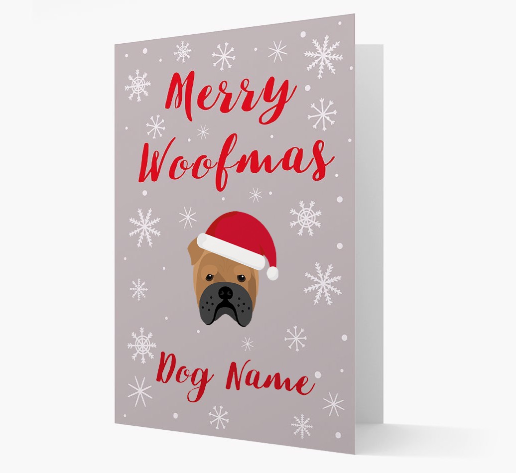 'Merry Woofmas {dogsName}' Card with your {breedFullName} Christmas Icon