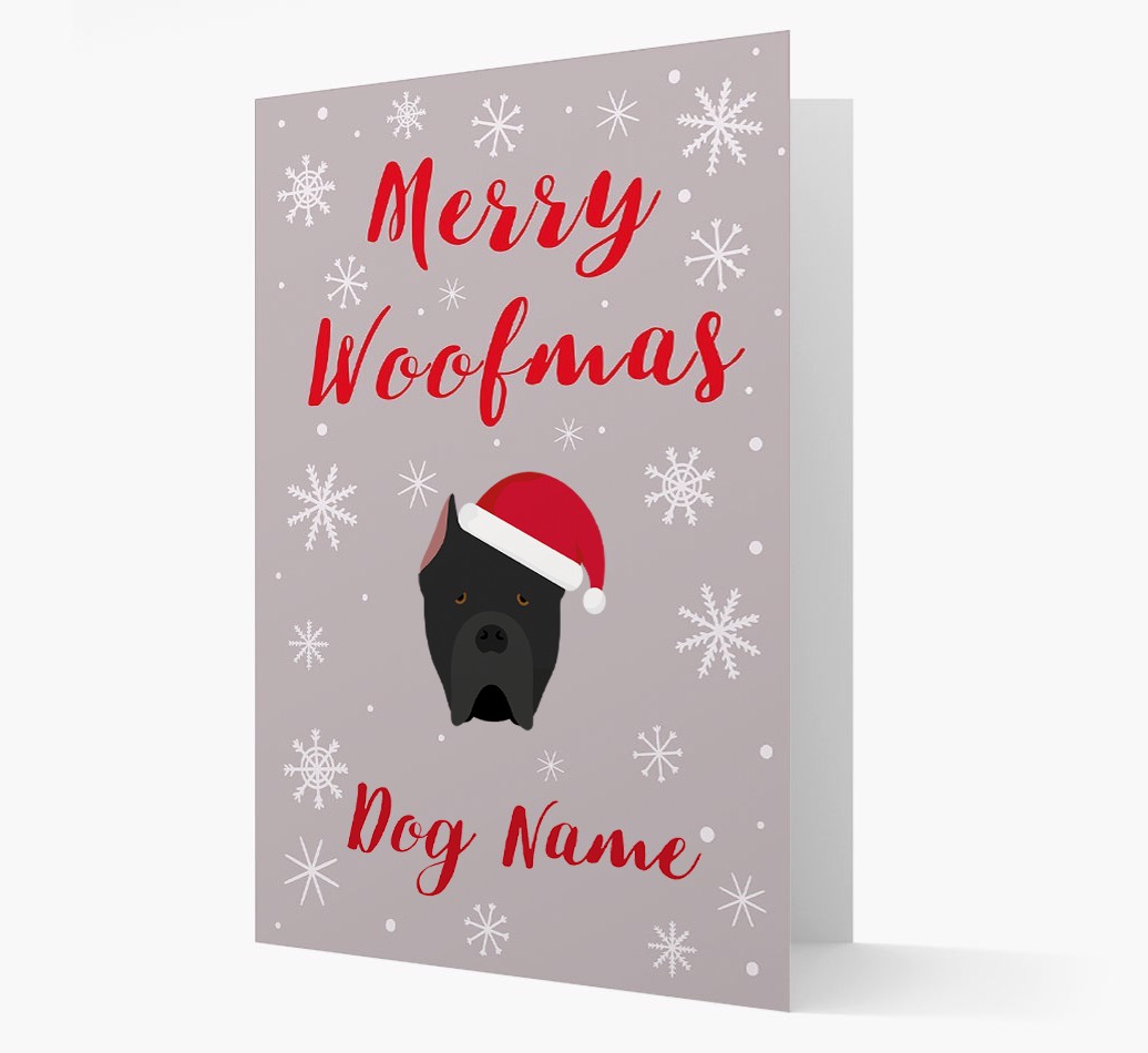 'Merry Woofmas {dogsName}' Card with your {breedFullName} Christmas Icon