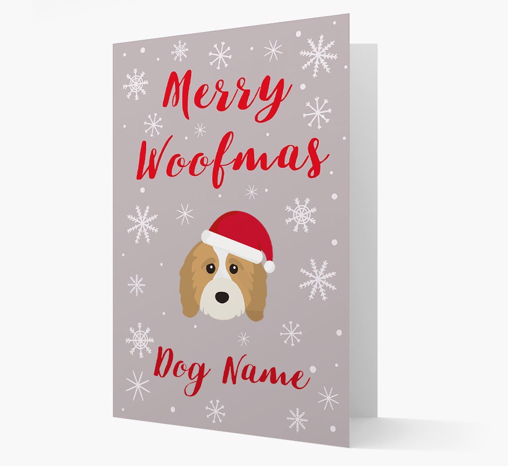 'Merry Woofmas {dogsName}' Card with your {breedFullName} Christmas Icon
