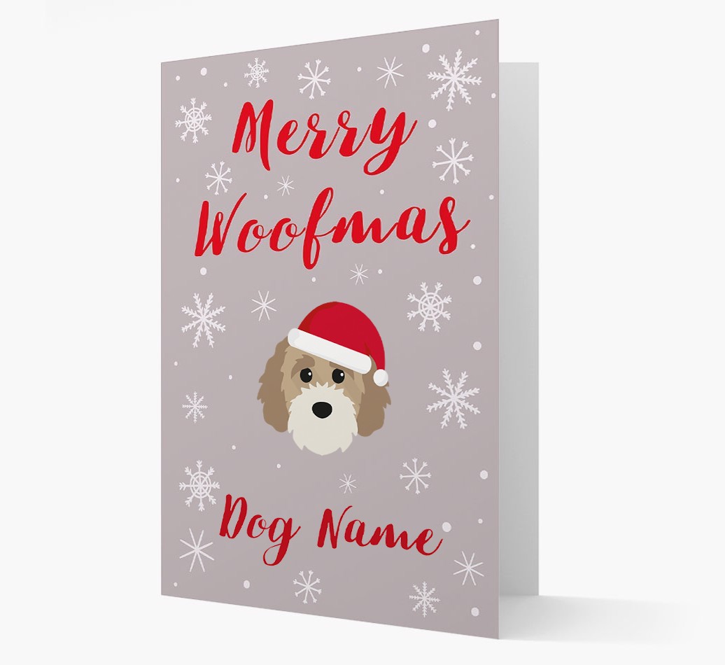 'Merry Woofmas {dogsName}' Card with your {breedFullName} Christmas Icon