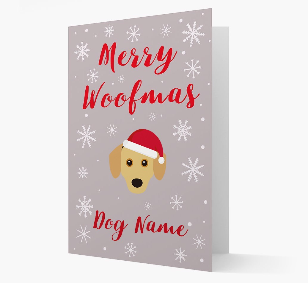 'Merry Woofmas {dogsName}' Card with your {breedFullName} Christmas Icon