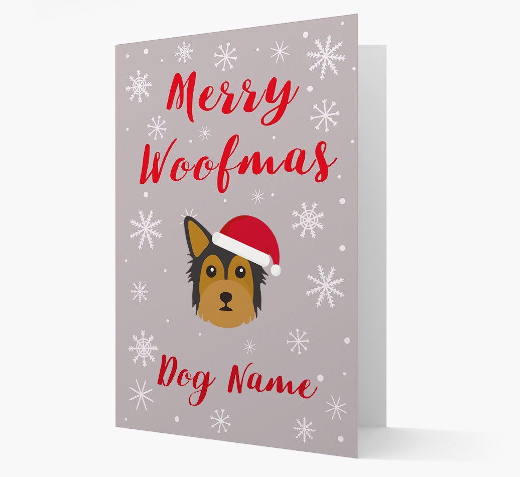 'Merry Woofmas {dogsName}' Card with your {breedFullName} Christmas Icon