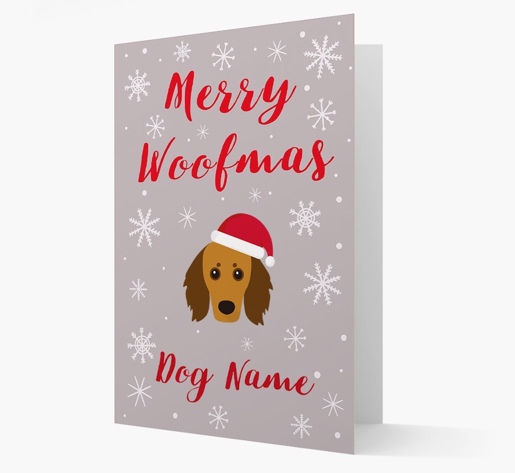 'Merry Woofmas {dogsName}' Card with your {breedFullName} Christmas Icon