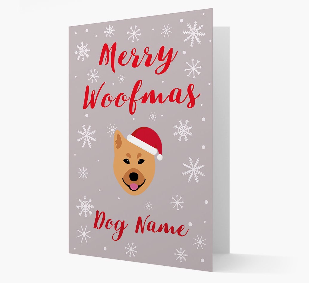 'Merry Woofmas {dogsName}' Card with your {breedFullName} Christmas Icon