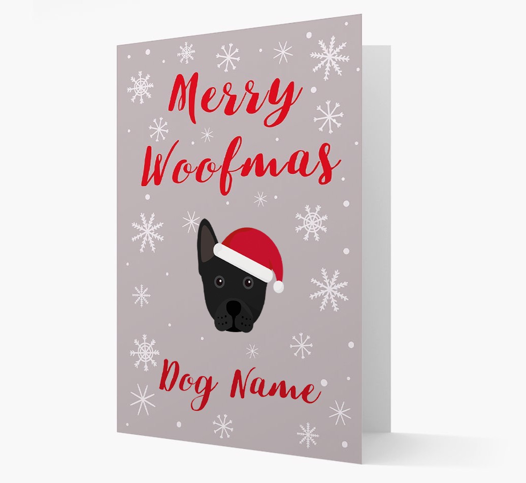 'Merry Woofmas {dogsName}' Card with your {breedFullName} Christmas Icon