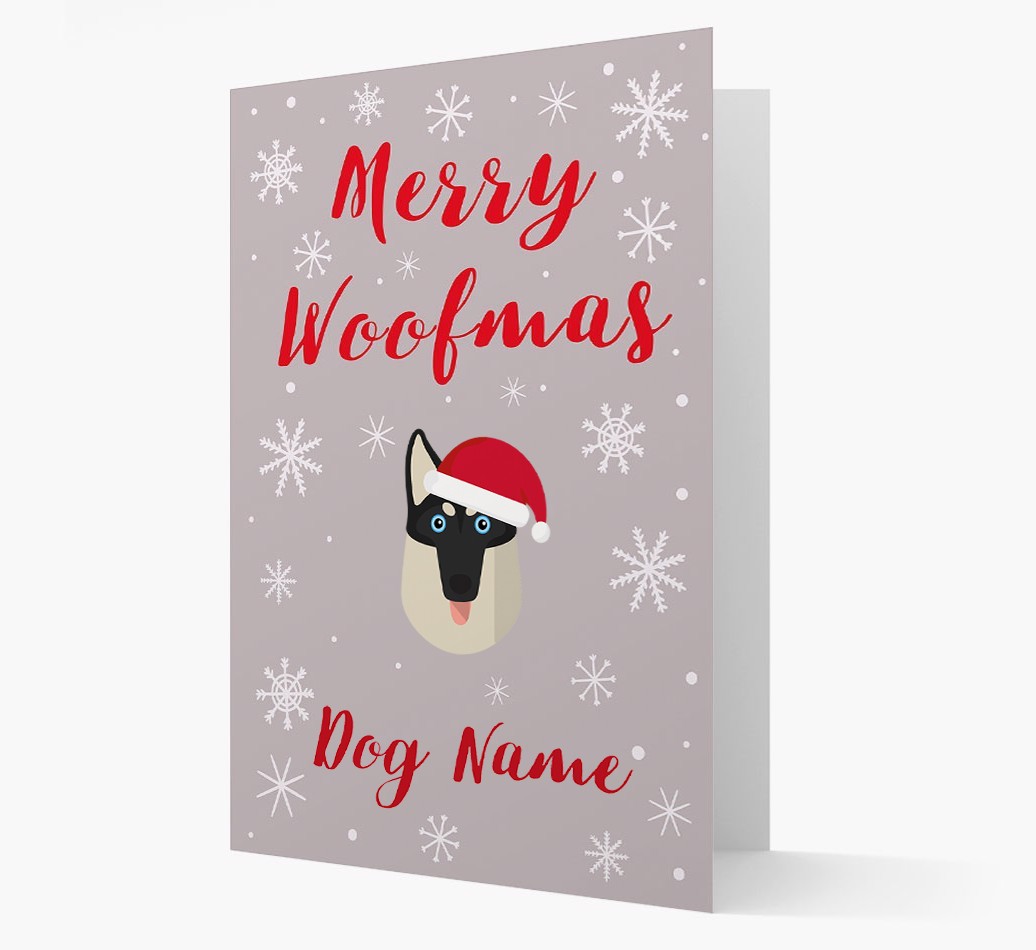 'Merry Woofmas {dogsName}' Card with your {breedFullName} Christmas Icon