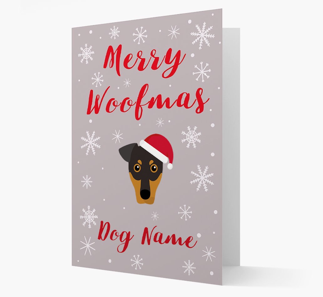 'Merry Woofmas {dogsName}' Card with your {breedFullName} Christmas Icon