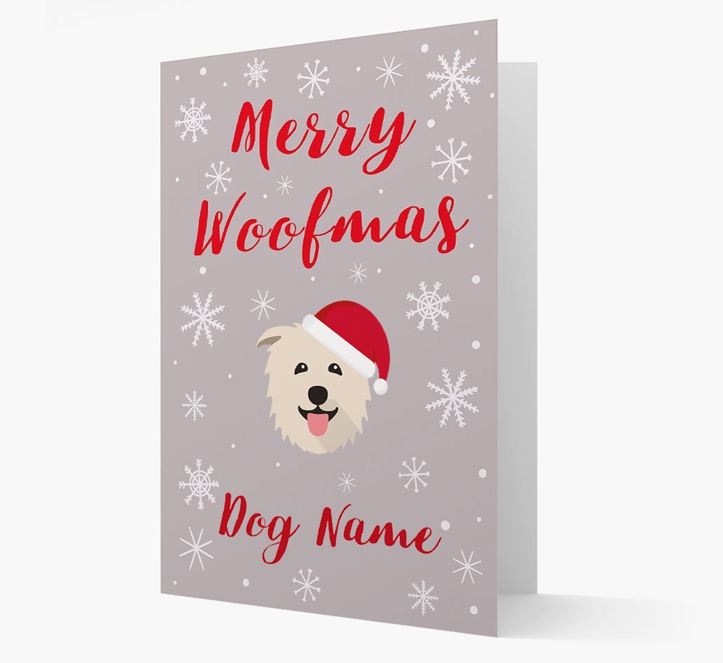 'Merry Woofmas {dogsName}' Card with your {breedFullName} Christmas Icon
