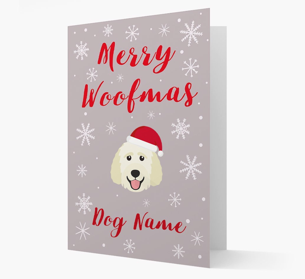 'Merry Woofmas {dogsName}' Card with your {breedFullName} Christmas Icon