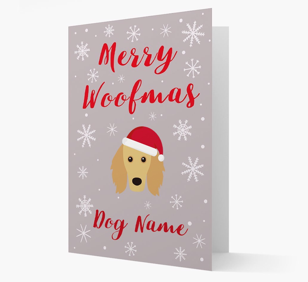'Merry Woofmas {dogsName}' Card with your {breedFullName} Christmas Icon