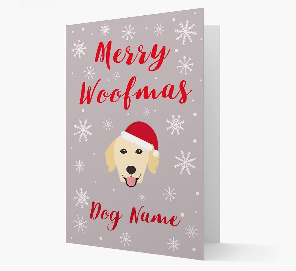 'Merry Woofmas {dogsName}' Card with your {breedFullName} Christmas Icon