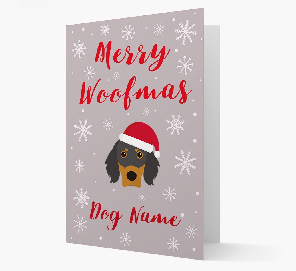 'Merry Woofmas {dogsName}' Card with your {breedFullName} Christmas Icon