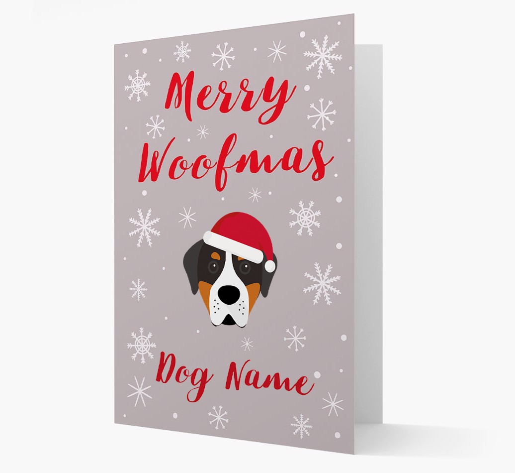 'Merry Woofmas {dogsName}' Card with your {breedFullName} Christmas Icon