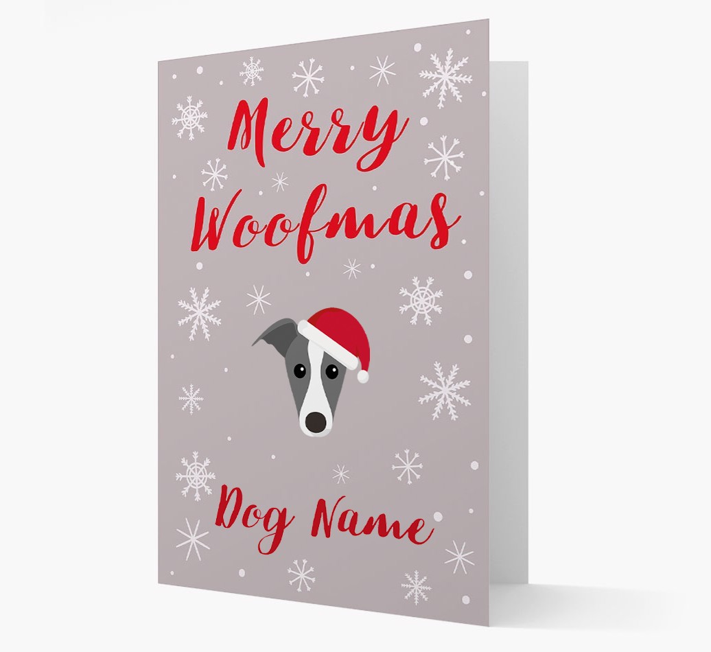 'Merry Woofmas {dogsName}' Card with your {breedFullName} Christmas Icon