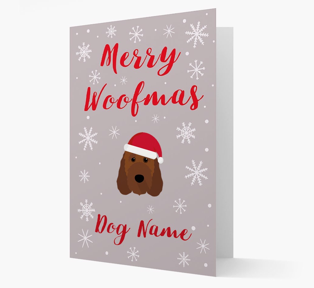 'Merry Woofmas {dogsName}' Card with your {breedFullName} Christmas Icon