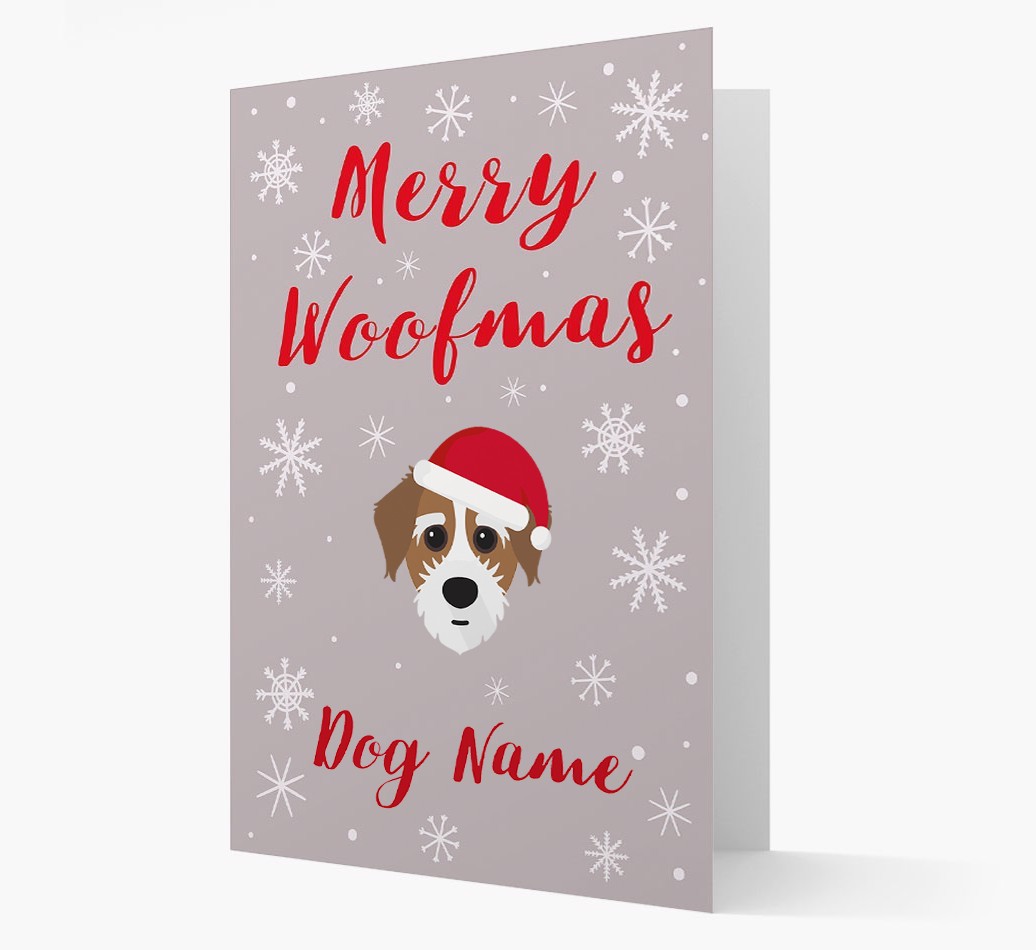 'Merry Woofmas {dogsName}' Card with your {breedFullName} Christmas Icon