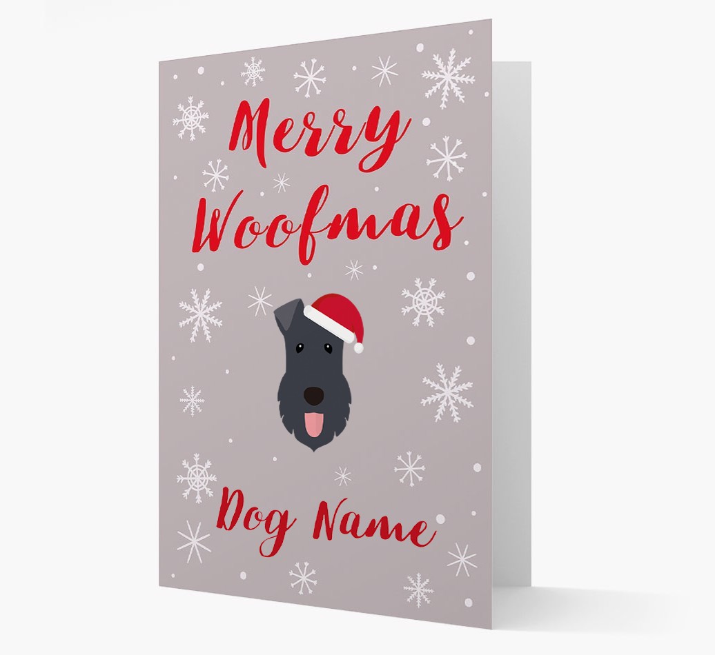 'Merry Woofmas {dogsName}' Card with your {breedFullName} Christmas Icon