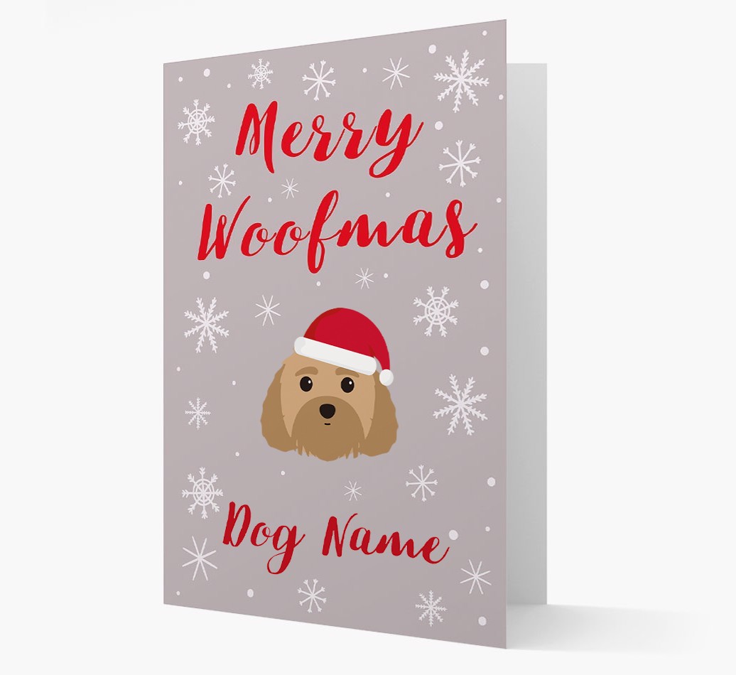 'Merry Woofmas {dogsName}' Card with your {breedFullName} Christmas Icon