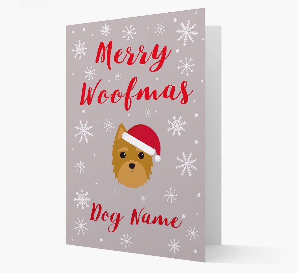 'Merry Woofmas {dogsName}' Card with your {breedFullName} Christmas Icon