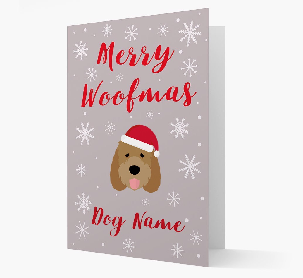 'Merry Woofmas {dogsName}' Card with your {breedFullName} Christmas Icon