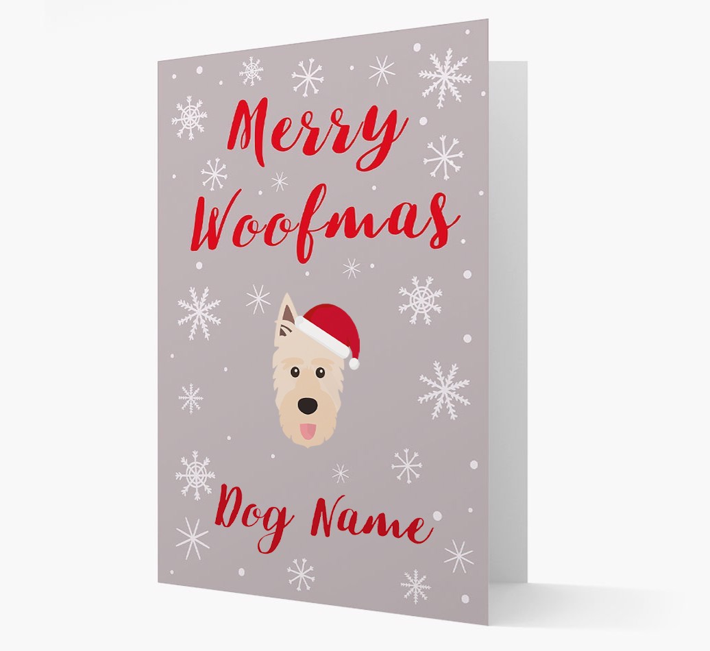 'Merry Woofmas {dogsName}' Card with your {breedFullName} Christmas Icon