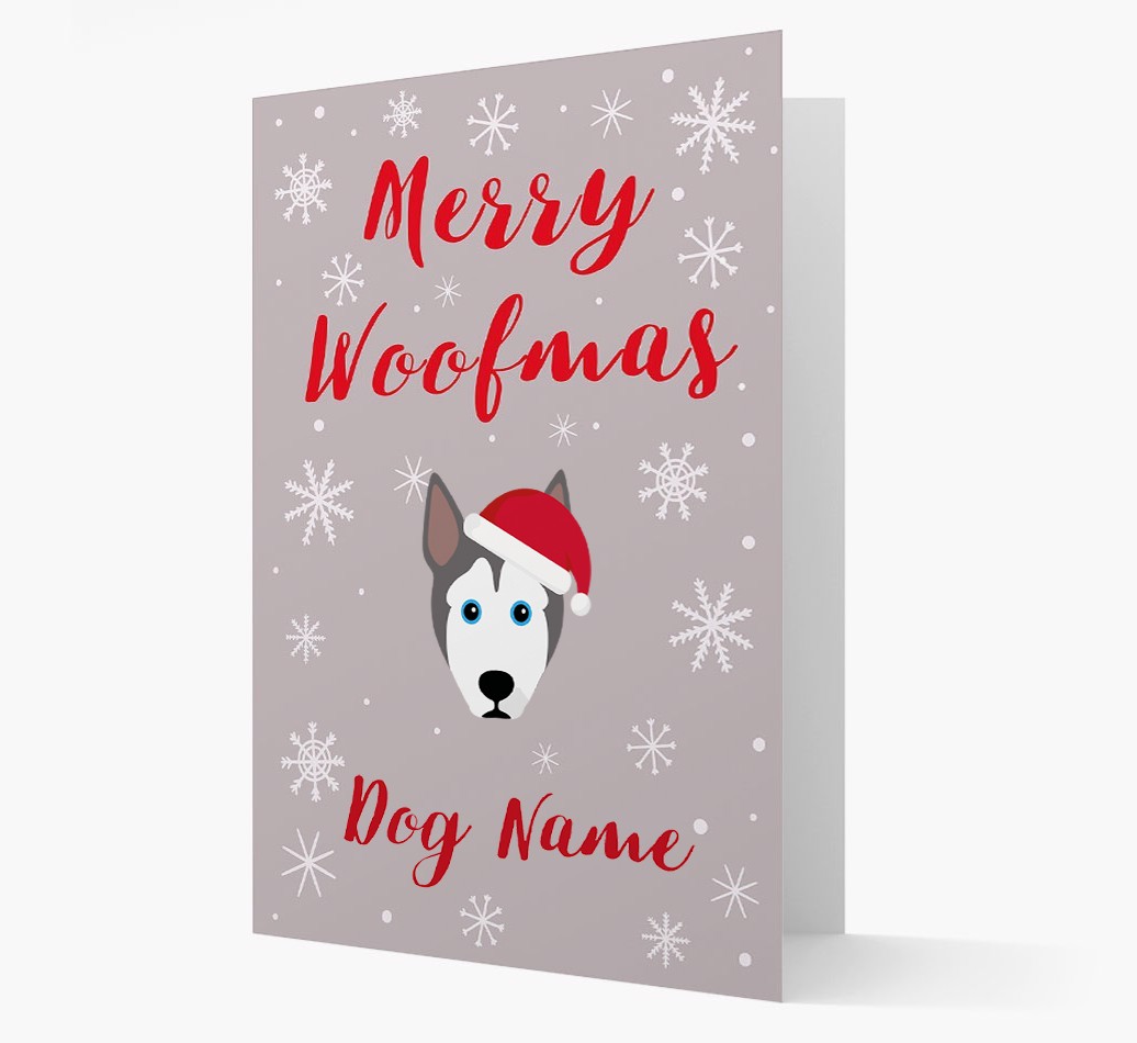 'Merry Woofmas {dogsName}' Card with your {breedFullName} Christmas Icon