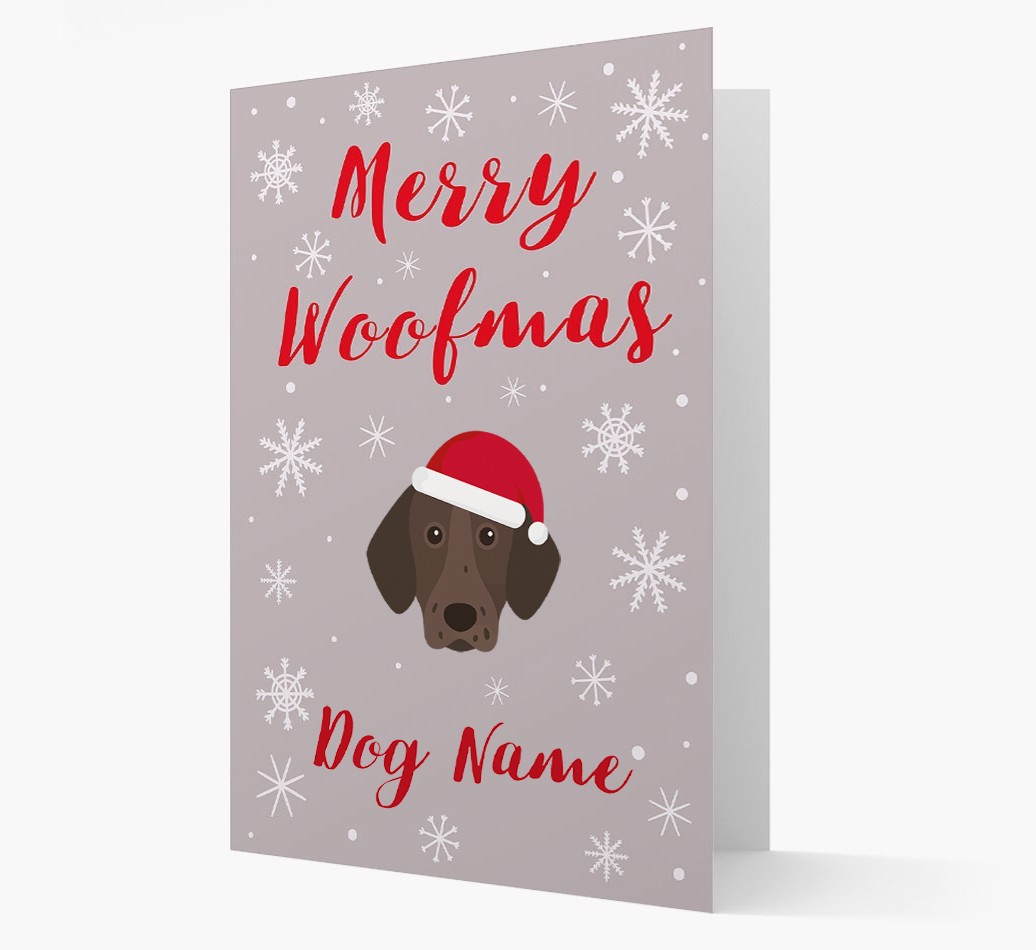 'Merry Woofmas {dogsName}' Card with your {breedFullName} Christmas Icon
