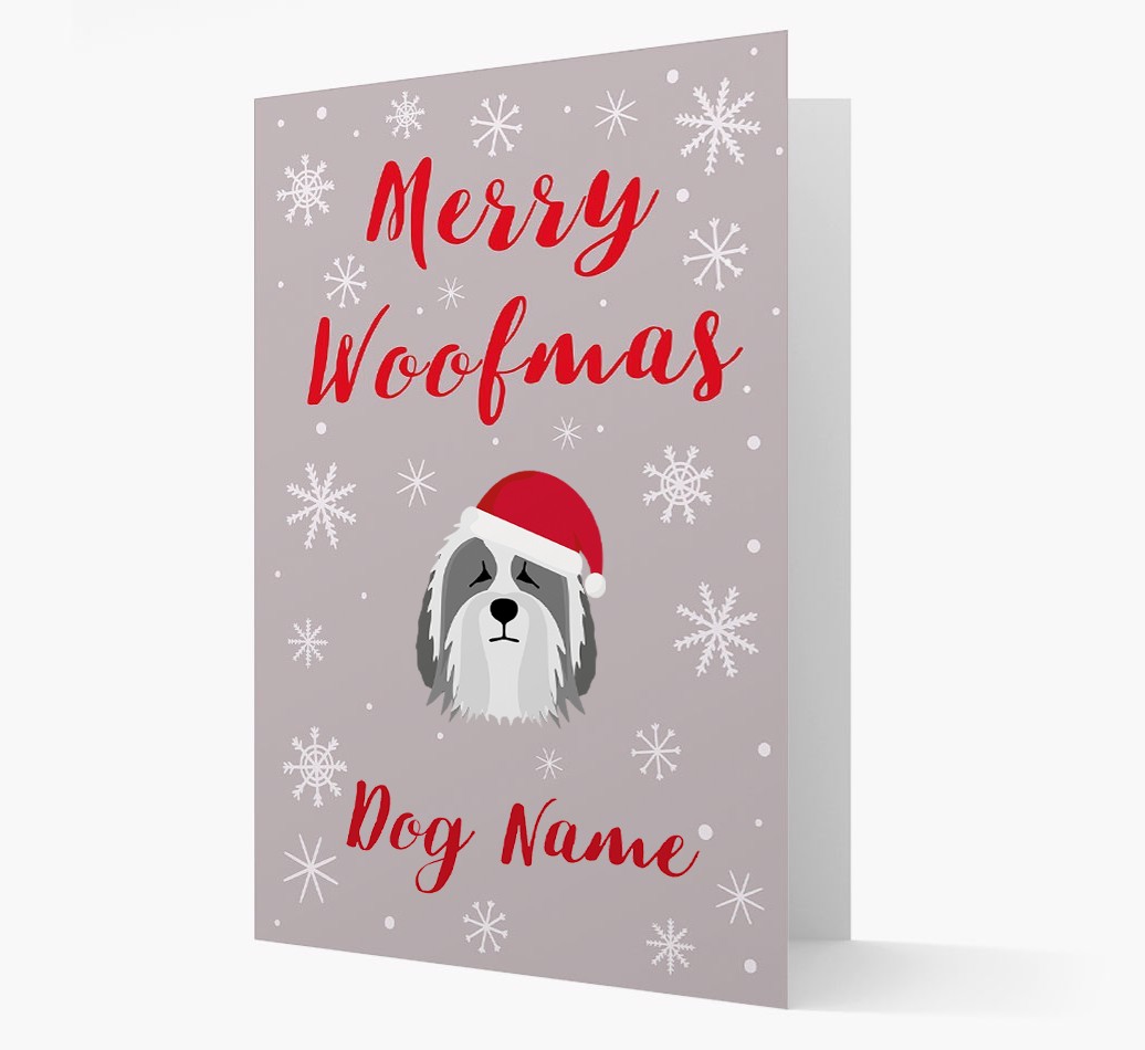 'Merry Woofmas {dogsName}' Card with your {breedFullName} Christmas Icon