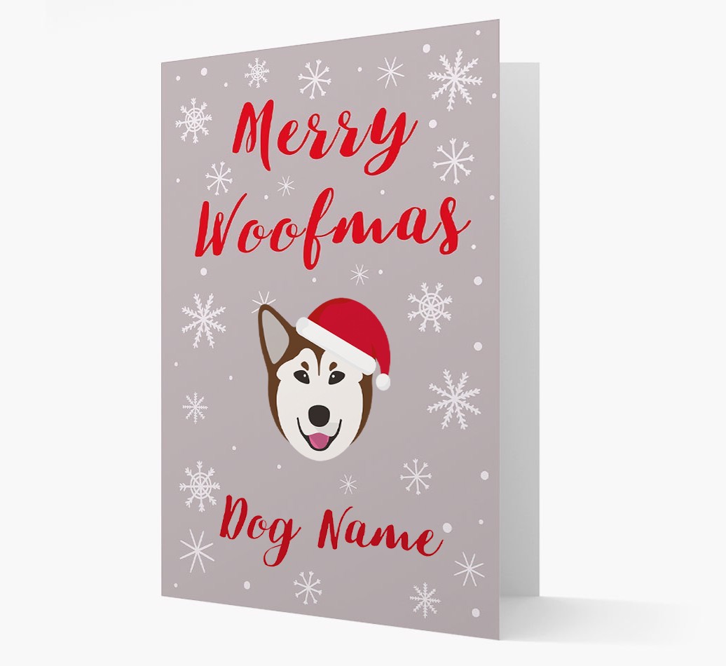 'Merry Woofmas {dogsName}' Card with your {breedFullName} Christmas Icon