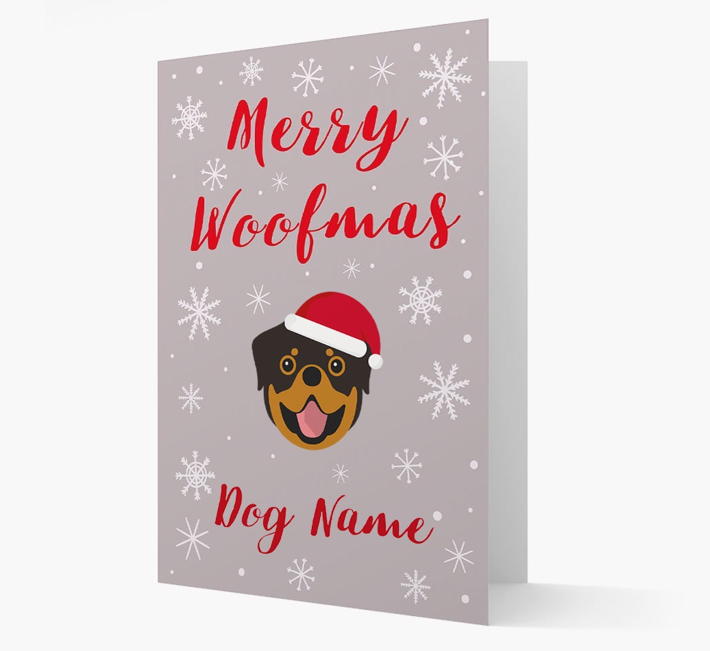 'Merry Woofmas {dogsName}' Card with your {breedFullName} Christmas Icon