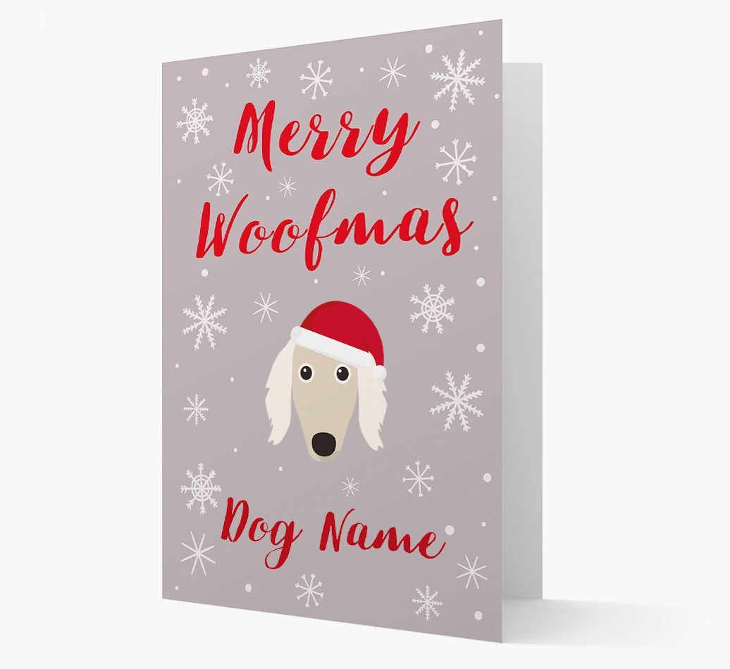 'Merry Woofmas {dogsName}' Card with your {breedFullName} Christmas Icon