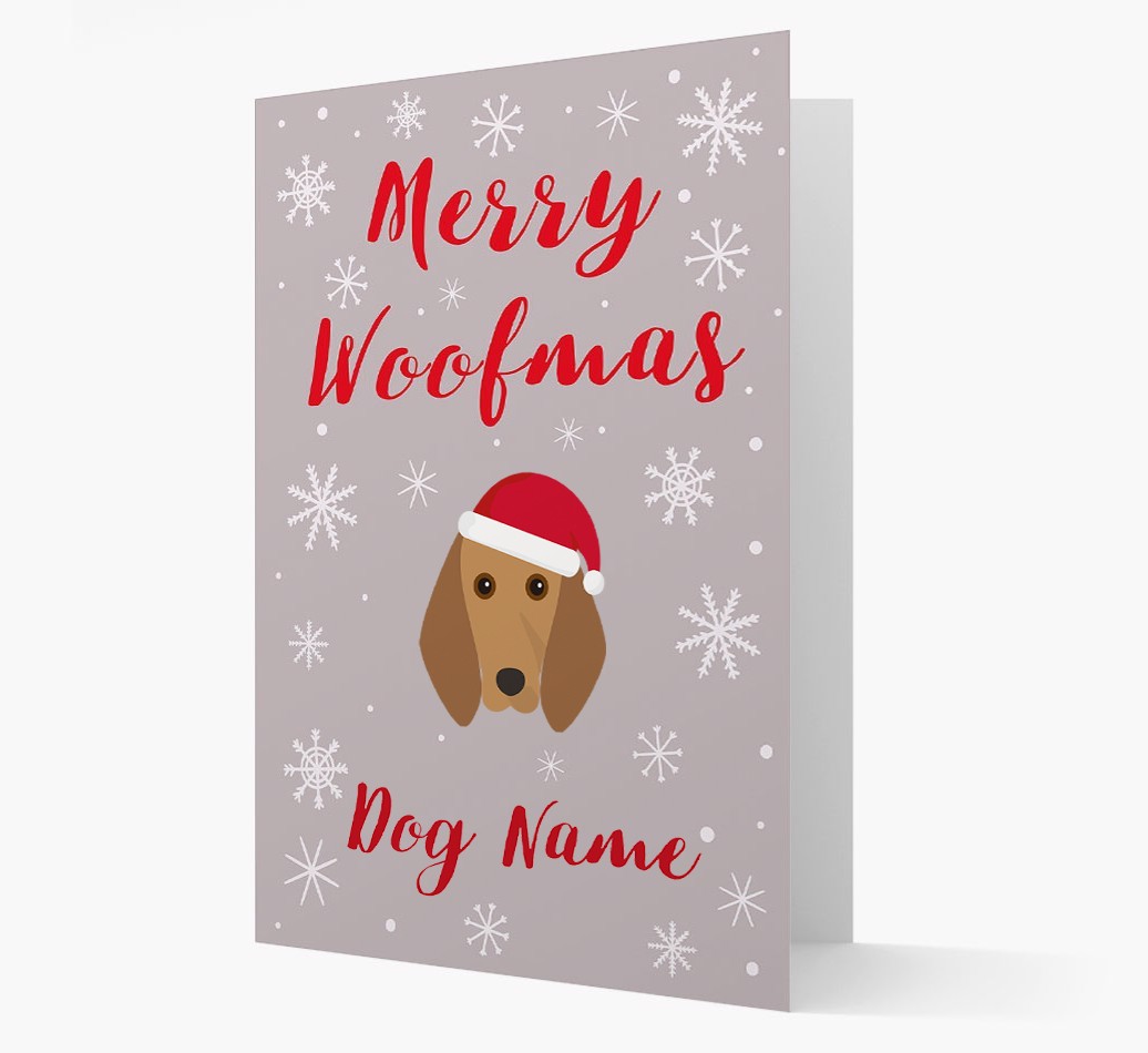 'Merry Woofmas {dogsName}' Card with your {breedFullName} Christmas Icon