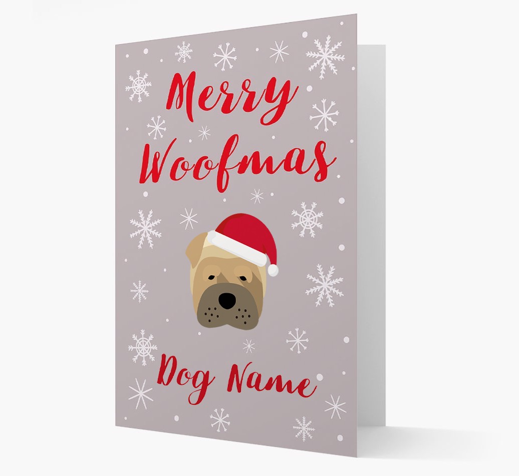 'Merry Woofmas {dogsName}' Card with your {breedFullName} Christmas Icon