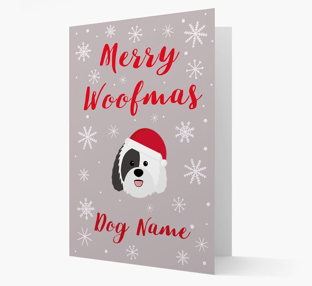 'Merry Woofmas {dogsName}' Card with your {breedFullName} Christmas Icon