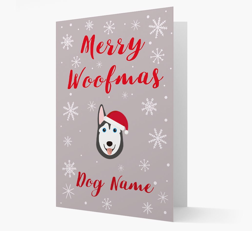 'Merry Woofmas {dogsName}' Card with your {breedFullName} Christmas Icon