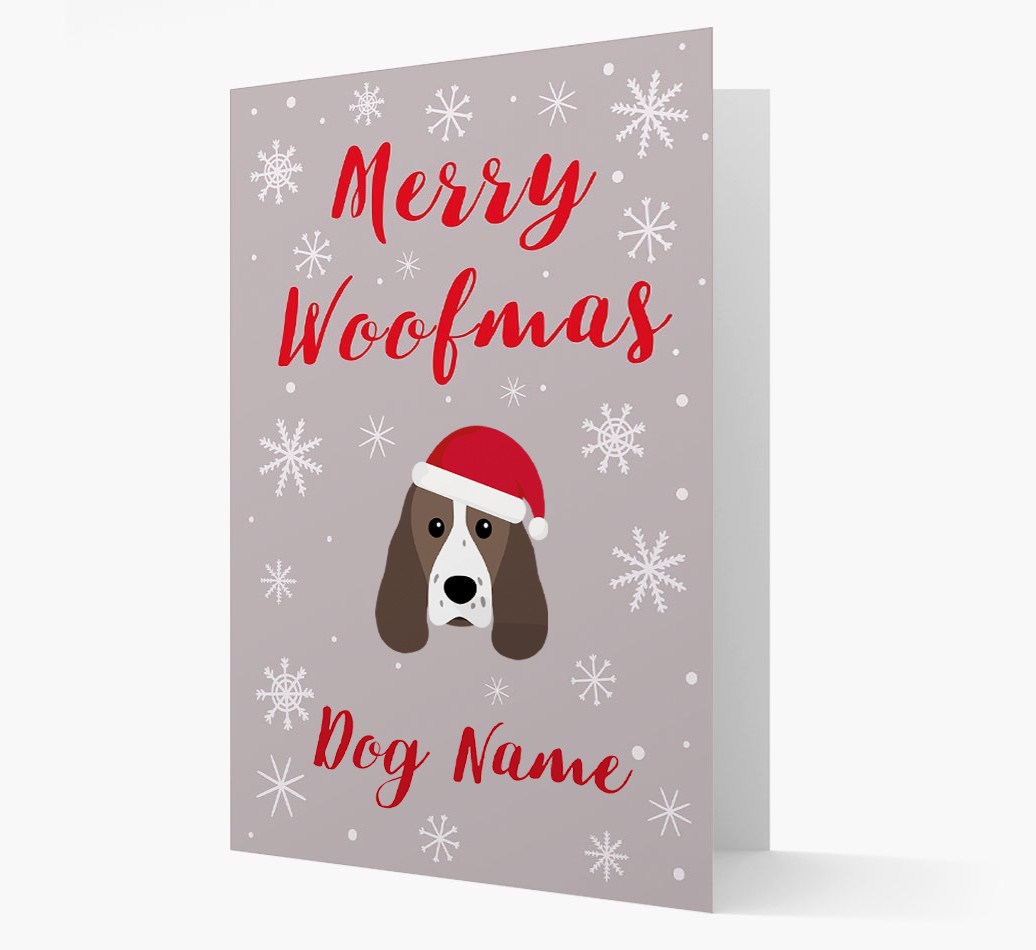 'Merry Woofmas {dogsName}' Card with your {breedFullName} Christmas Icon