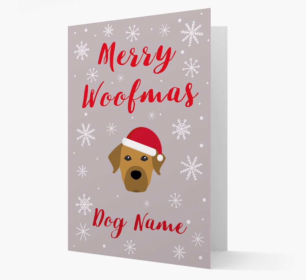 'Merry Woofmas {dogsName}' Card with your {breedFullName} Christmas Icon