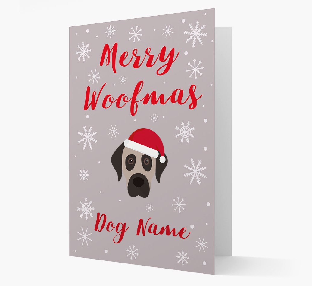 'Merry Woofmas {dogsName}' Card with your {breedFullName} Christmas Icon