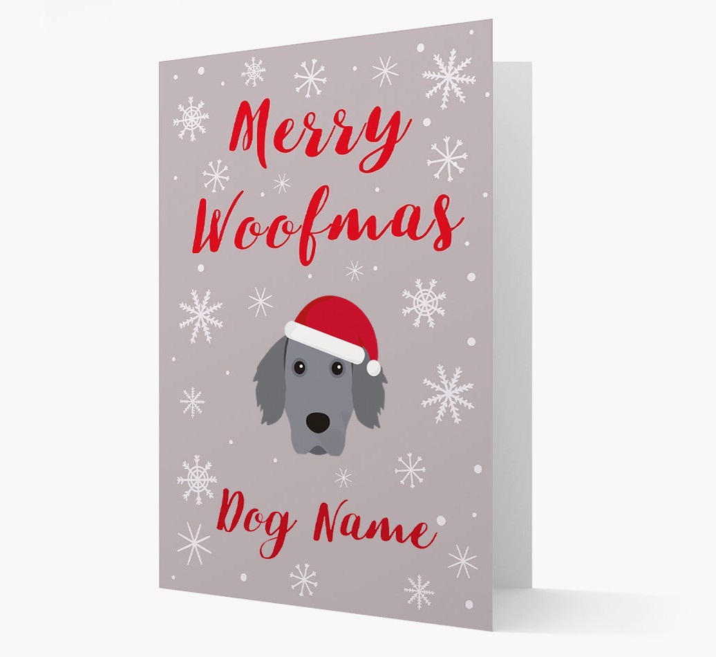 'Merry Woofmas {dogsName}' Card with your {breedFullName} Christmas Icon